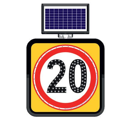 Azami Hız Sınırı İşareti 20 km Güneş Enerjili Ledli Solar Trafik Levhası